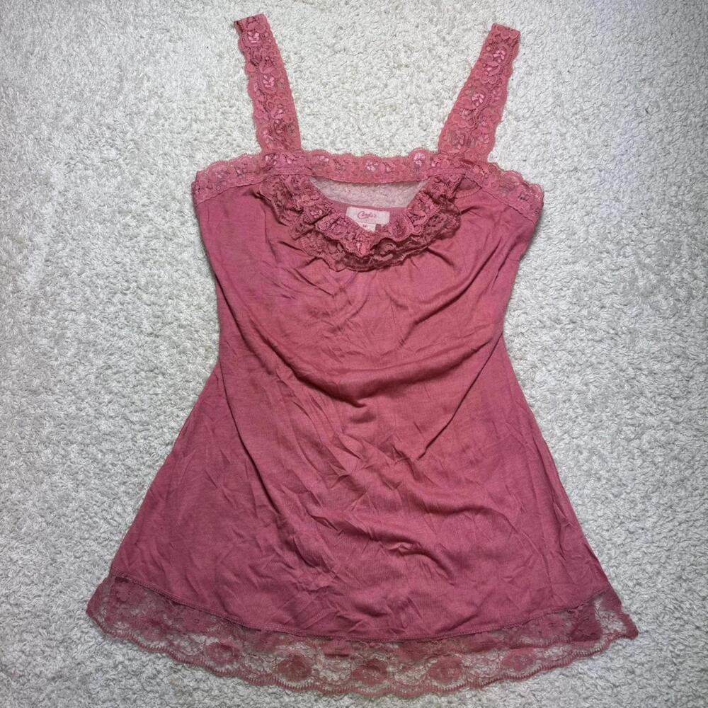 Vintage Y2K Candie's Lace Cami Tank Top Rose Pink MEDIUM UGC